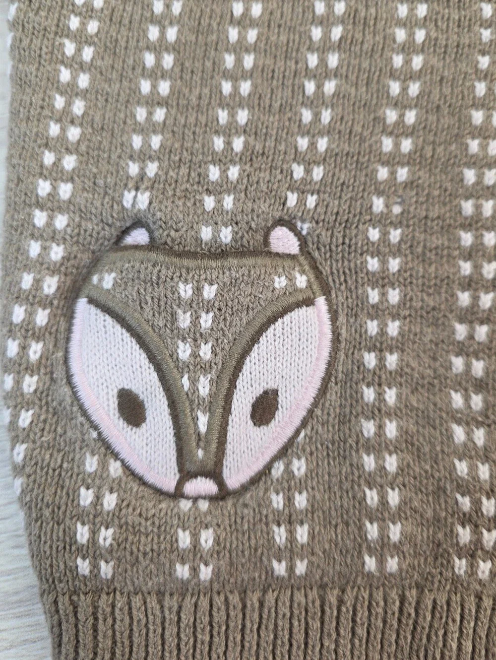 2015 Gymboree Taupe Knit Cardigan with Fox Pocket Appliqués 12-18 Month